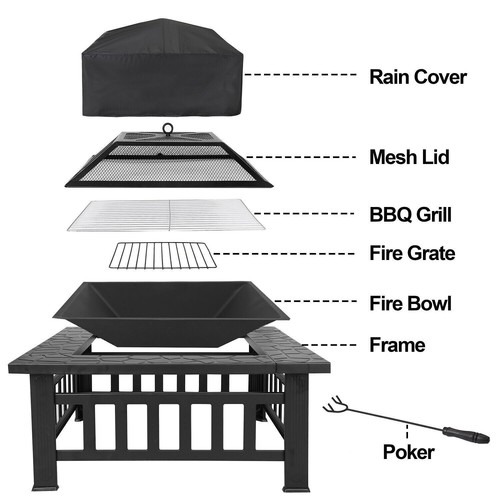 Fire pit square - 32", metal